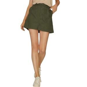 Sanctuary Army Green Mini Skirt Cotton Linen Blend Button Front Gorpcore Medium